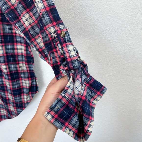 Pink and blue cream plaid button up shirt - Picture 4 of 5